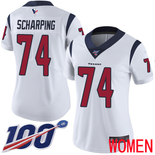 Houston Texans Limited White Women Max Scharping Road Jersey NFL Football #74 100th Season Vapor Untouchable